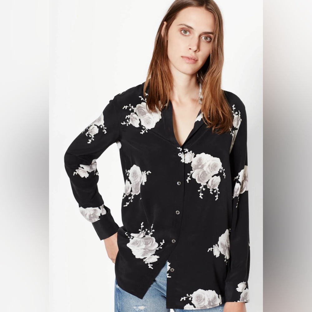 EQUIPMENT Reese Clean Silk Shirt in Black Floral, NWT
